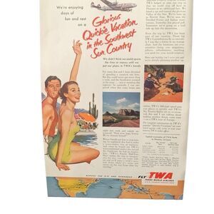 Vintage 1953 TWA Quickie Vacation Southwest Ad Advertisement